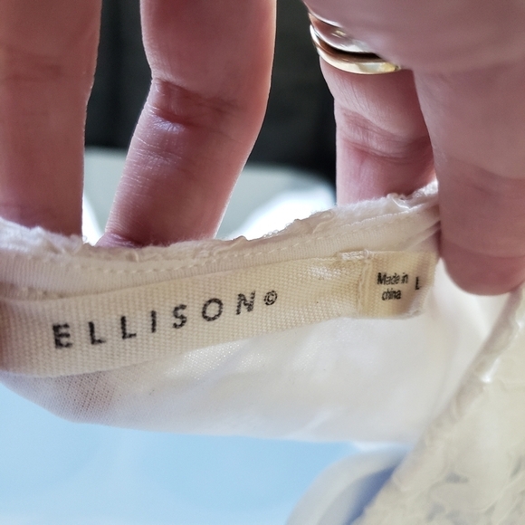 Ellison Women's Large White Lace Lined Short Sleeve Crop Top Blouse Dressy - Picture 6 of 9